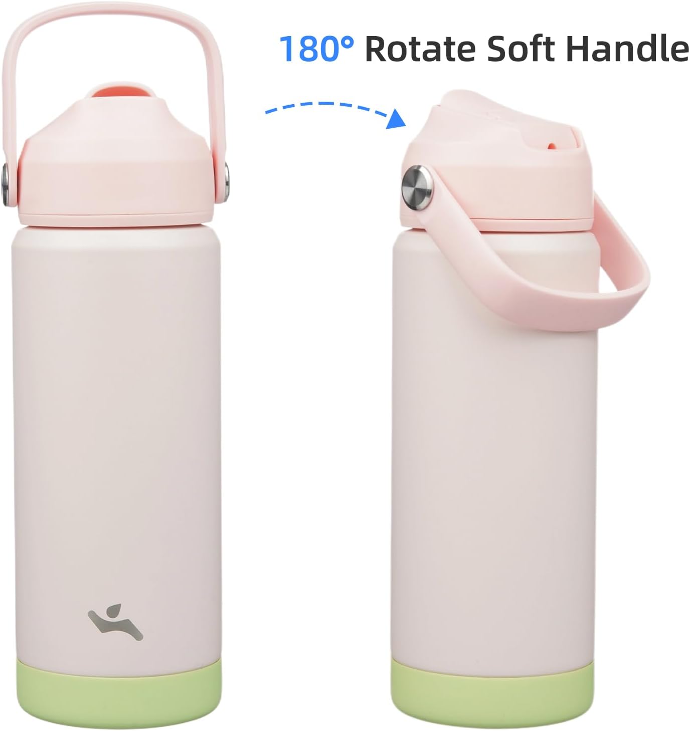 Insulated Water Bottle with Straw Lid,18 oz Stainless Steel Vacuum Metal Bottle with Silicone Handle,Pearl