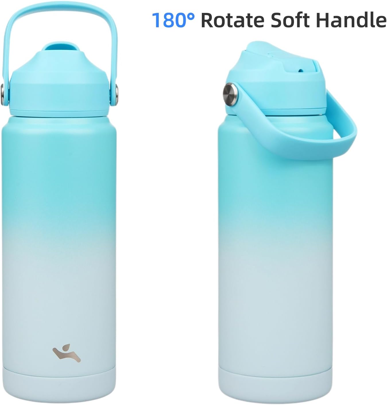 Insulated Water Bottle with Straw Lid,24 oz Stainless Steel Vacuum Metal Bottle with Silicone Handle,Sea Salt