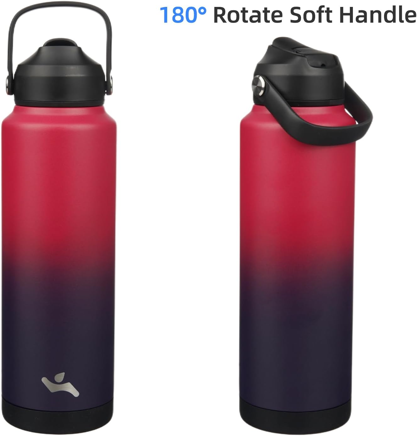 Insulated Water Bottle with Straw Lid,40 oz Stainless Steel Vacuum Metal Bottle with Silicone Handle,Rosy Red