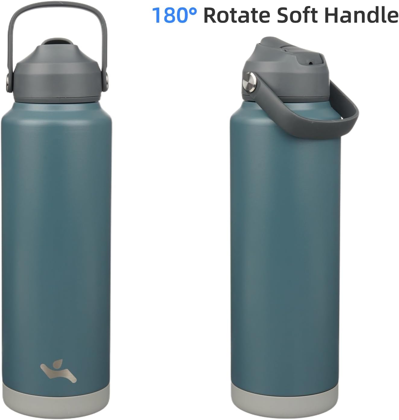 Insulated Water Bottle with Straw Lid,40 oz Stainless Steel Vacuum Metal Bottle with Silicone Handle,Dark Gray