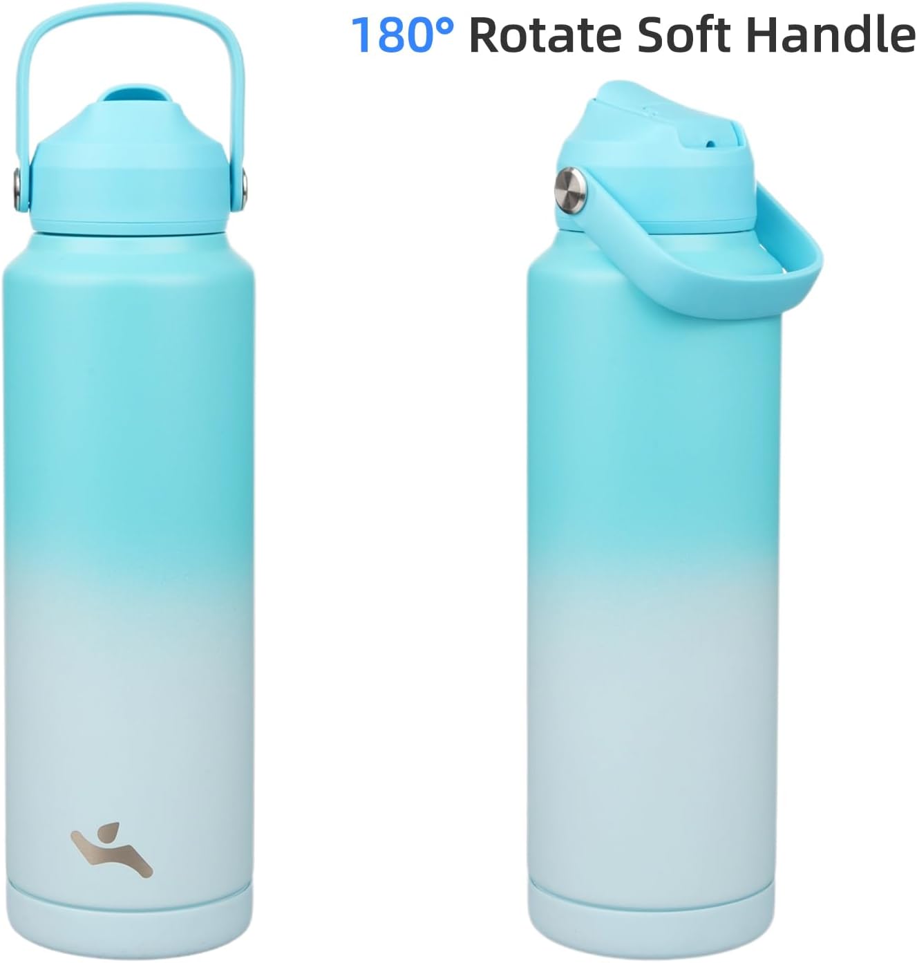 Insulated Water Bottle with Straw Lid,40 oz Stainless Steel Vacuum Metal Bottle with Silicone Handle,Sea Salt