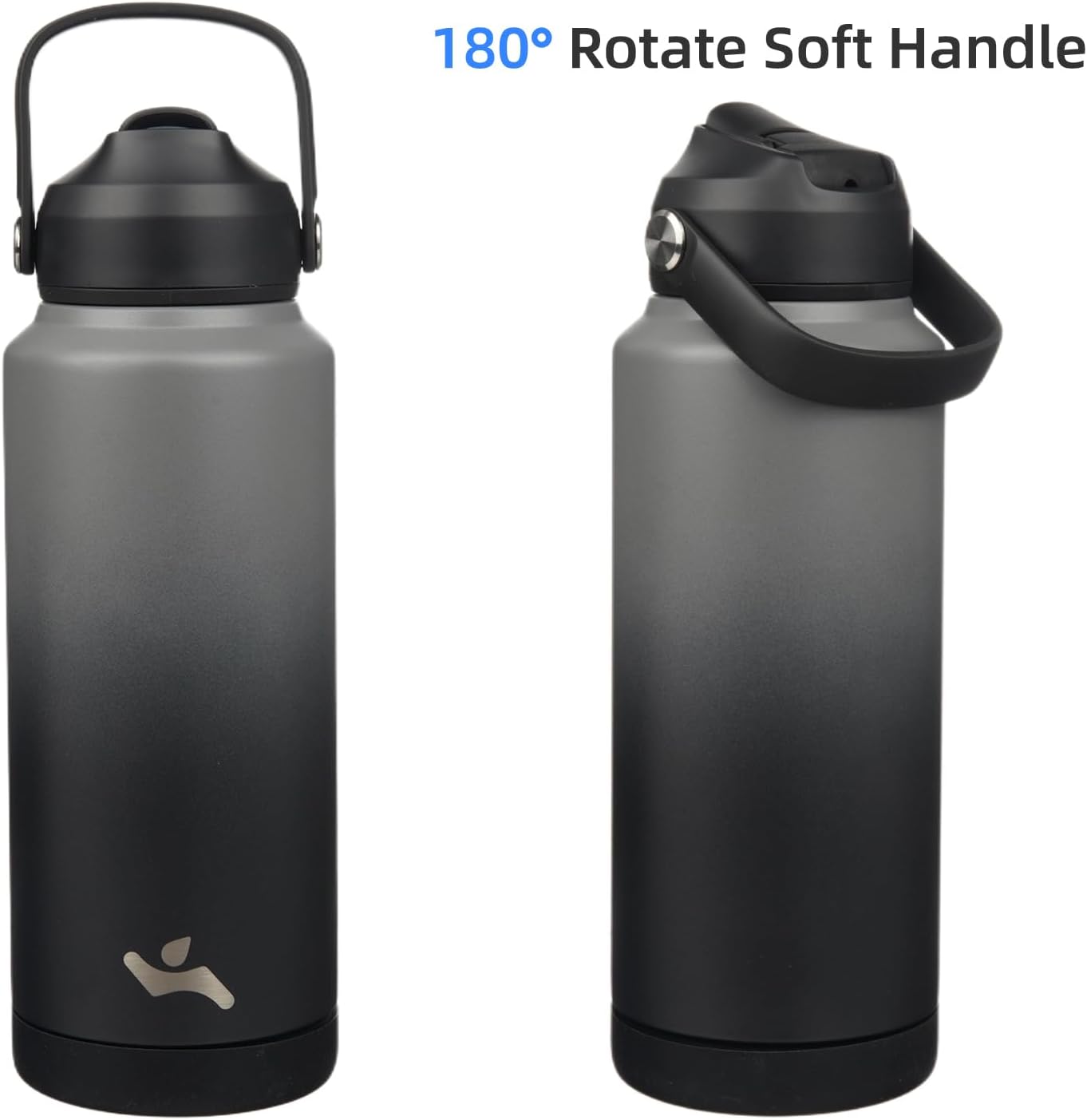 Insulated Water Bottle with Straw Lid,32 oz Stainless Steel Vacuum Metal Bottle with Silicone Handle,Gray Black