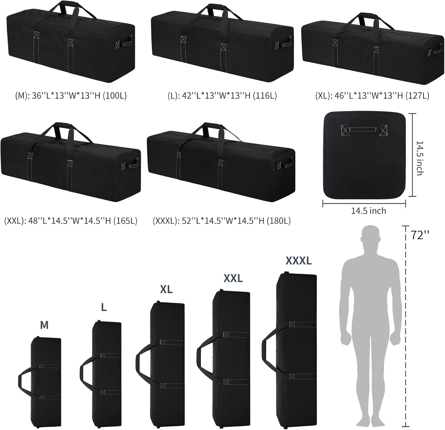 48 Inch Duffle Bag for Travel Camping - 165L Extra Large Heavy Duty Duffel Bag, Sport Equipment Storage Bag with 2 Sides Handles-Black