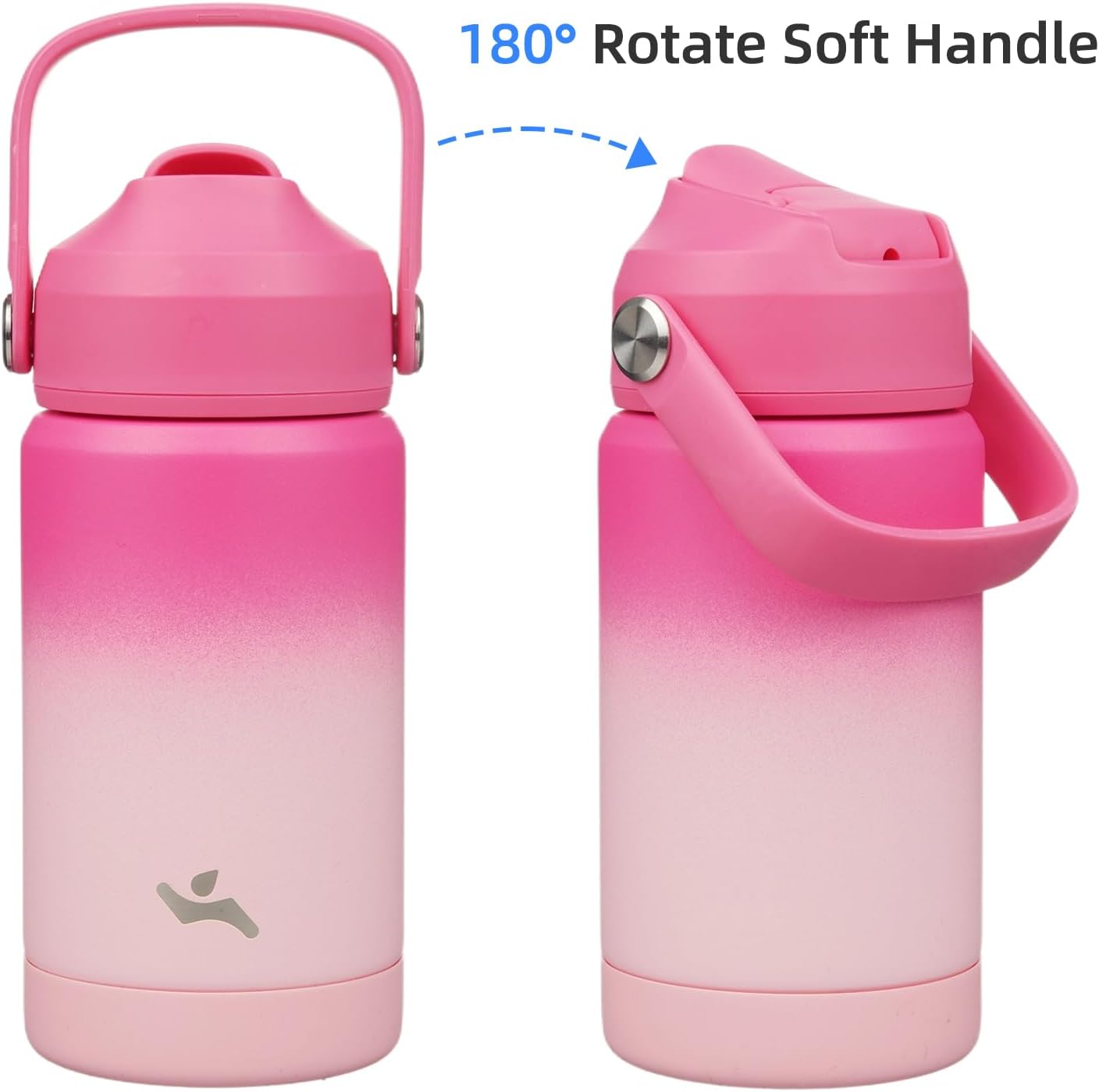 Insulated Water Bottle with Straw Lid,12 oz Stainless Steel Vacuum Metal Bottle with Silicone Handle,Cherry Blossom