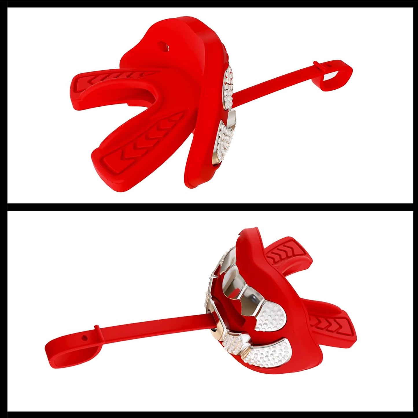 LeCool Football Mouth Guard with Connected Strap- 3D Beast Chrome Adult and Youth Mouth Guard-Mouth Piece for Sports for Maximum Air Flow and Teeth Protection