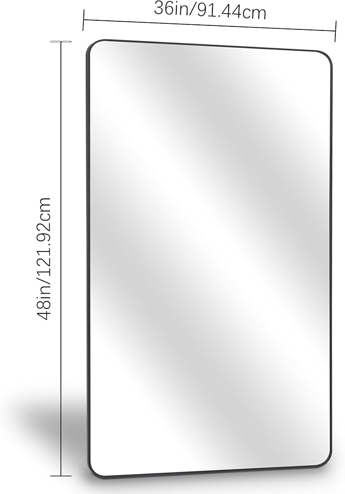 36" x 48"Bathroom Mirror, Matte Black Wall Mirror with Metal Frame, Decorative Rectangular Vanity Mirror for Bedroom Bathroom Living Room Entryway (Horizontal/Vertical)
