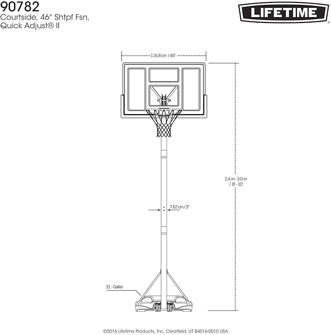 Lifetime Pro Court Height Adjustable Portable Basketball System, 44 Inch Backboard, Blue/White