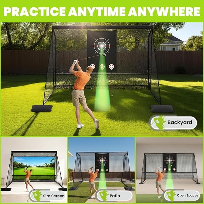 10x7ft Golf Hitting Practice Net with Dual Side Net Barriers & Durable Heavy Duty Steel Frame, Golf Nets Backyard Driving, Chipping & Swing Training for Indoor&Outdoor