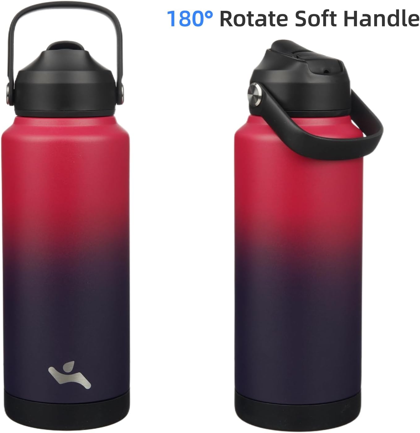 Insulated Water Bottle with Straw Lid,32 oz Stainless Steel Vacuum Metal Bottle with Silicone Handle,Rosy Red