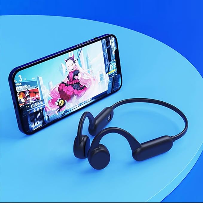 IHAO Swimming Headphones True Bone Conduction Open Ear Headset MP3 Player Built-in 32G Memory IP68 Underwater Waterproof Stereo Bluetooth Earphone for Driving Bicycling Running Skiing-X18 Black