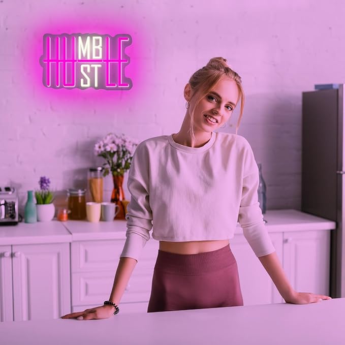 LED Neon Sign HUSTLE Neon Light Christmas Wedding Party Decoration Wall Neon Lamp USB Powered Children Bedroom Night Light Gift (HUSTLE)