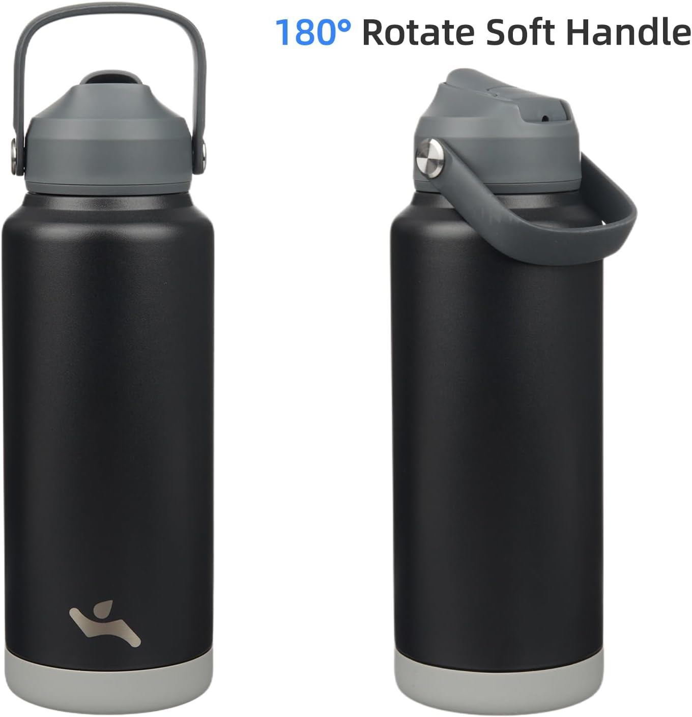 Insulated Water Bottle with Straw Lid,32 oz Stainless Steel Vacuum Metal Bottle with Silicone Handle,Black