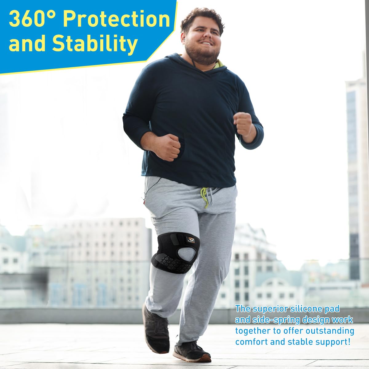 HUEGLO Plus Size Knee Brace for Women and Men Knee Pain Relief,Adjustable Patellar Tendon Support Strap Extra Large Knee Brace with Side Stabilizers for Meniscus Tear,Sports,XXX-Large