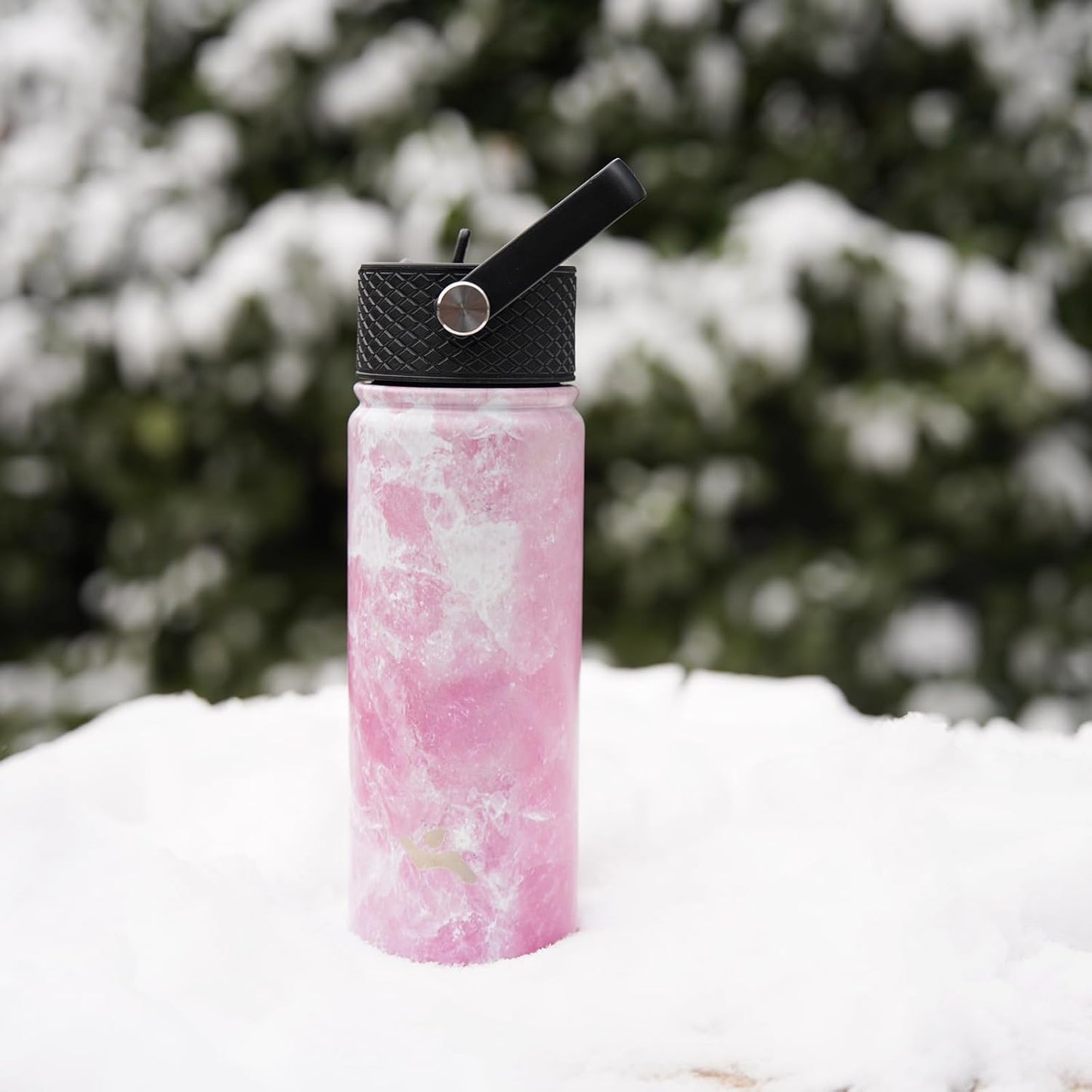 18 oz Insulated Water Bottle Stainless Steel Sport Bottles with 3 Lids,Marble Blossom