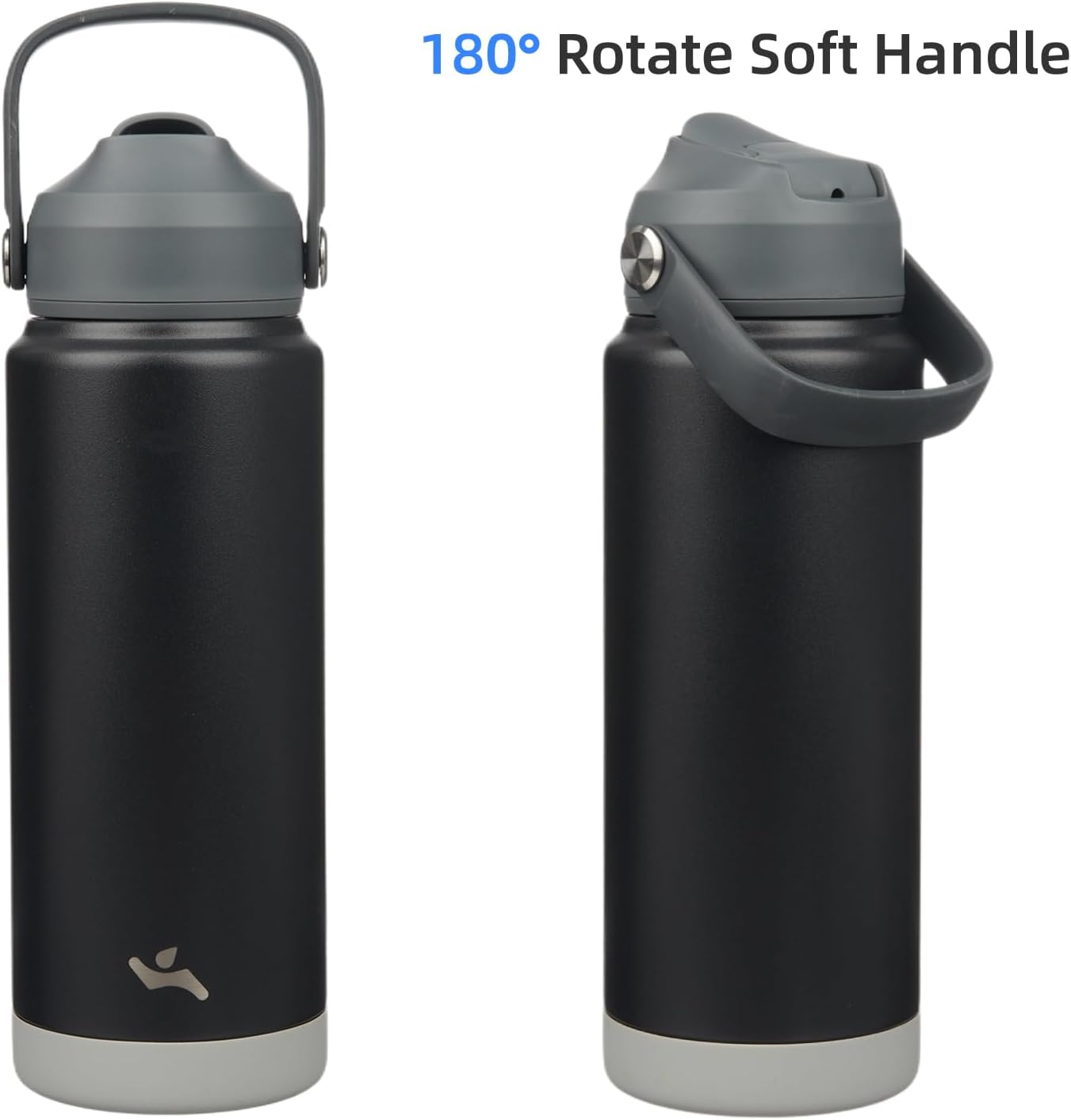 Insulated Water Bottle with Straw Lid,24 oz Stainless Steel Vacuum Metal Bottle with Silicone Handle,Black