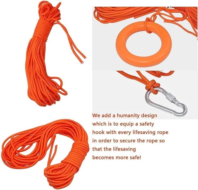 Lifebuoy Set 20Inch Life Preserver Ring and Water Floating Lifesaving Rope 98.4FT,Swim Foam Buoy,Swimming Pool Safety Throwing Ring with Perimeter Rope,Throwable Flotation Device