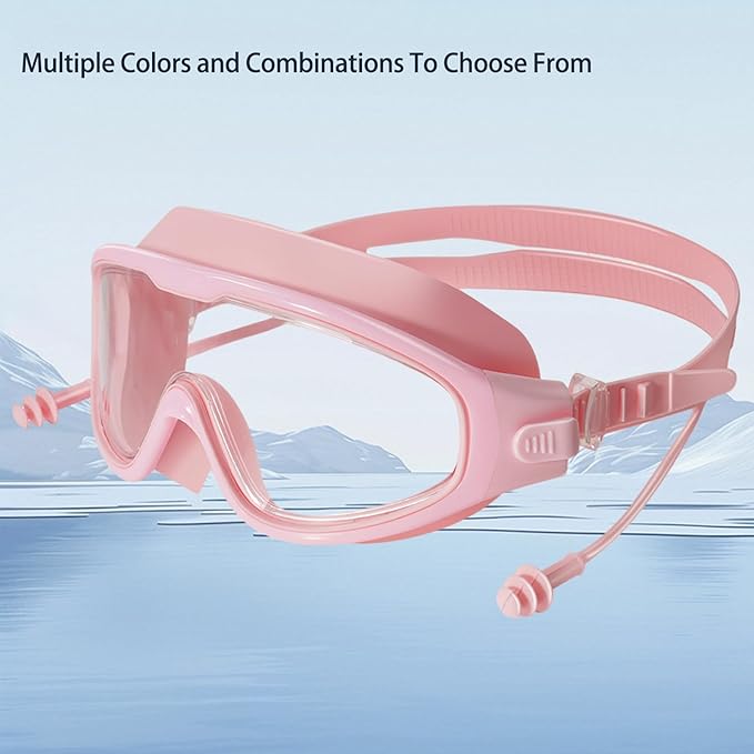 Adult Swimming Goggles,Leak-Proof,Anti-Fog Pool Glasses,Wide View Swim Goggles with Ear Plugs and Nose Clip