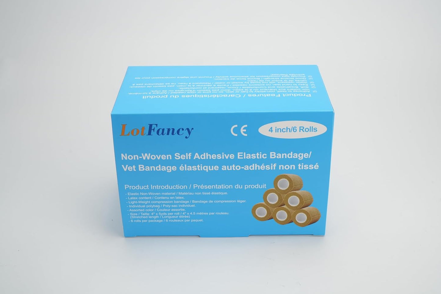 LotFancy Self Adhesive Bandage Wrap, 6 Pack, 4 in x 5 Yards, Non Woven Elbow Cohesive Bandage, First Aid Medical Tape for Ankle, Knee & Wrist Sprains, Tan Color