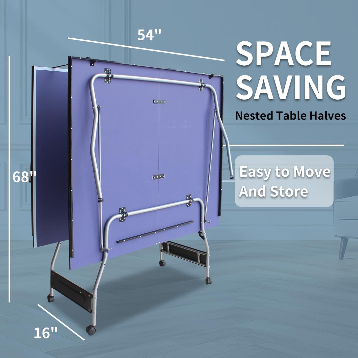 8FT Foldable Ping Pong Table Set, Midsize Portable Table Tennis for Indoor, Outdoor, Includes Net, 2 Paddles, 3 Balls, Weatherproof Design, Single Player Mode, Easy Storage