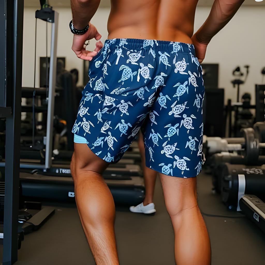 INGEAR Men's Athletic Stretch Workout Shorts Gym Quick Dry Running Trunks Boxer Lining