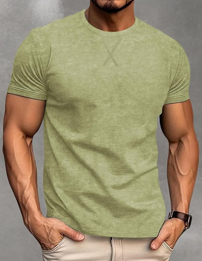 LOGEEYAR Men's Athletic Washed T-Shirts Basic Crew Neck Tees Tops Causal Distressed Cotton T Shirts for Men