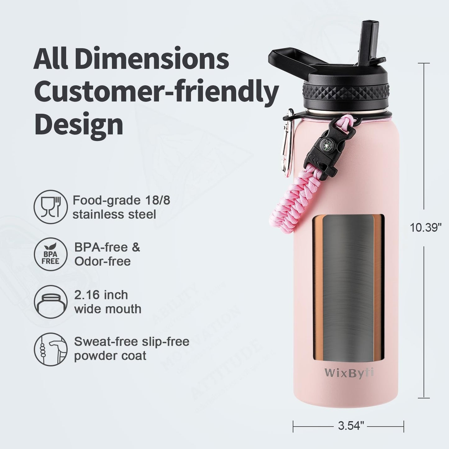 40 oz Insulated Water Bottle with Straw (Cold for 48 Hrs), Stainless Steel Triple Wall Vacuum Sports Water Jug, Leakproof Hydro Cup Flask with Paracord Handle & Straw Spout Lids & DIY Stickers