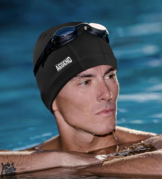 Aegend Fabric Swim Cap, Silicone Waterproof Layer - Breathable Cloth Swimming Cap, Keep Hair Dry with Hight Elasticity for Youth(8-16) Adult, 2 Sizes to Choose