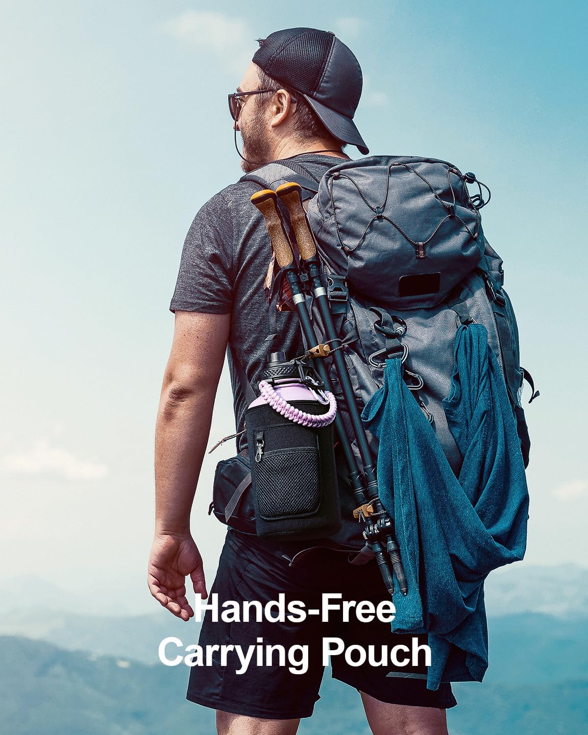 64 oz Insulated Water Bottle,Half Gallon Water Flask Stainless Steel Vacuum, Cold for 48 Hrs,BPA-Free & Leakproof -with Paracord Handle, Strap,Straw Spout Lids,Large Jug for Gym,Purple