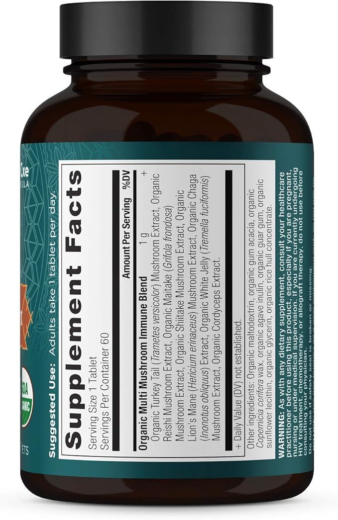 Ancient Nutrition Mushroom Supplement, Organic Multi Mushroom Immune Support Tablet, Supports Stress Response, Gluten Free, Paleo and Keto Friendly, 60 Count