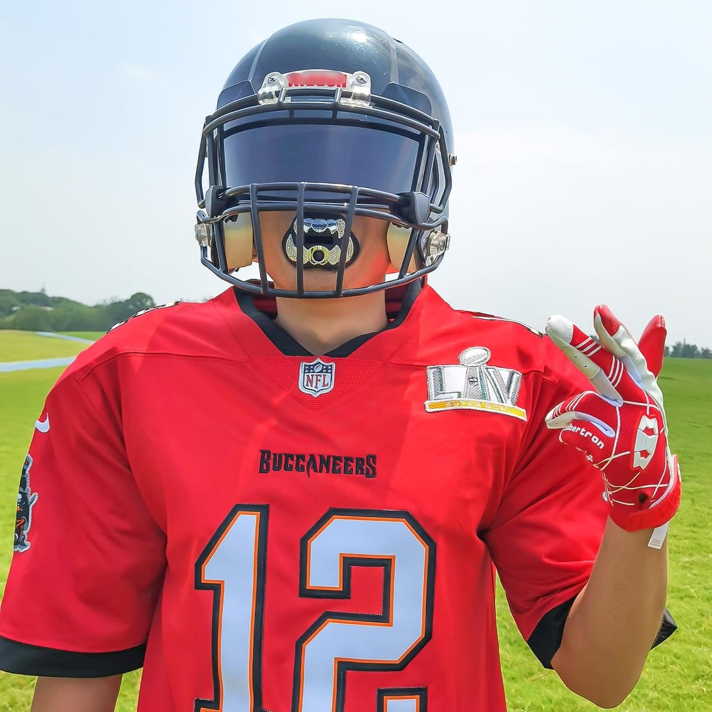 LeCool Football Mouth Guard with Connected Strap- 3D Beast Chrome Adult and Youth Mouth Guard-Mouth Piece for Sports for Maximum Air Flow and Teeth Protection