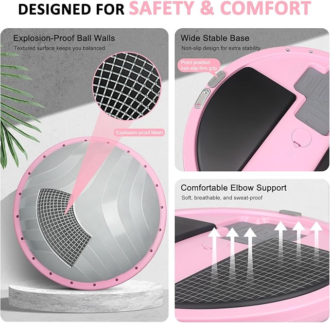 2-in-1 Balance Ball & Plank Board Trainer with App & 4 Interactive Games, Half Exercise Ball for Pilates & Yoga, Core Strength Training, Home Gym Workout, with 2 Resistance Bands & Pump