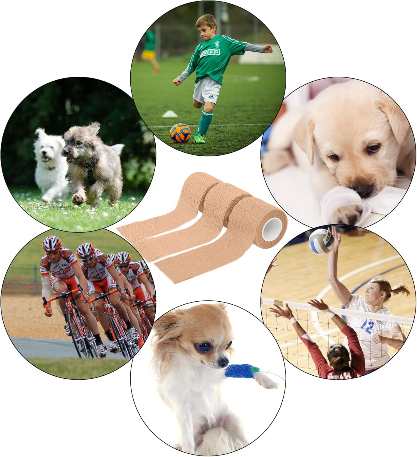 6 Pack 2 Inches Self Adhesive Bandage Wrap Breathable Cohesive Bandage Elastic Tape for Pets, Athletic, Sports, Wrist, Knee, Ankle(5 Yards Per Roll, Skin Color)