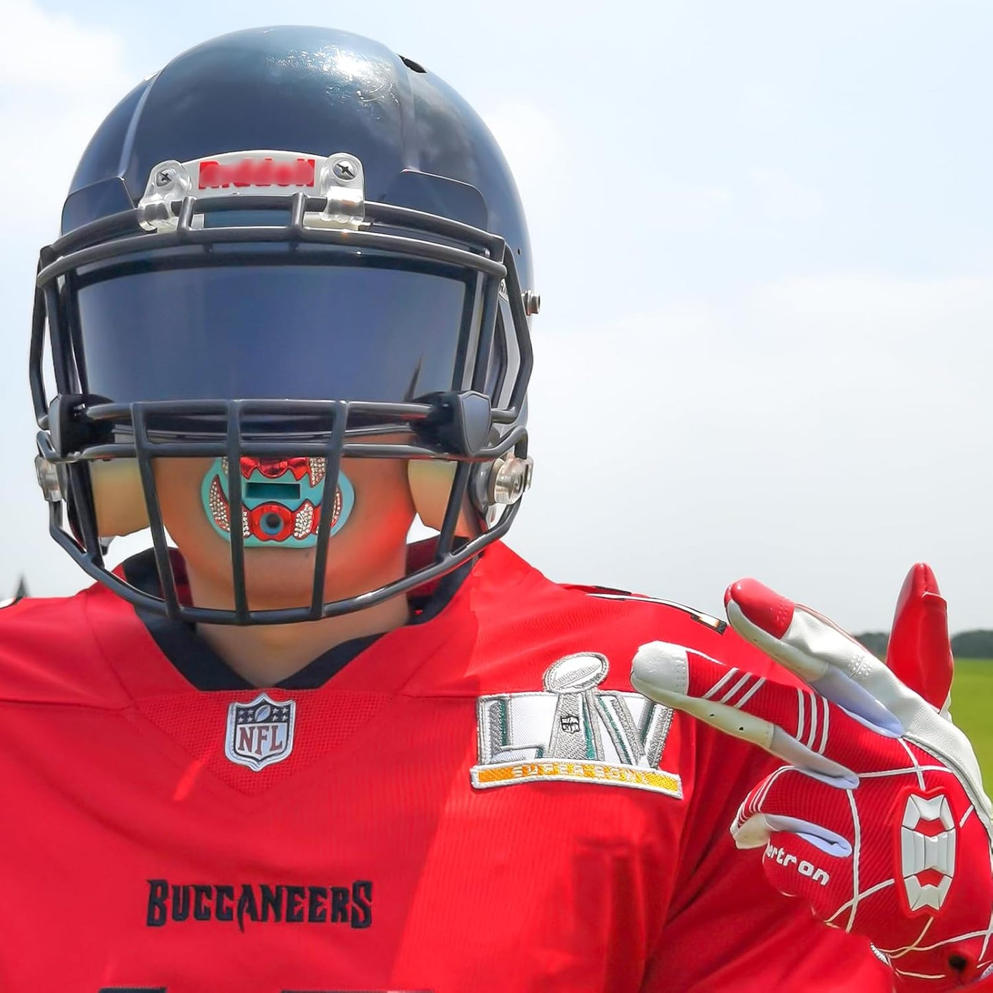 LeCool Football Mouth Guard with Connected Strap- 3D Beast Chrome Adult and Youth Mouth Guard-Mouth Piece for Sports for Maximum Air Flow and Teeth Protection