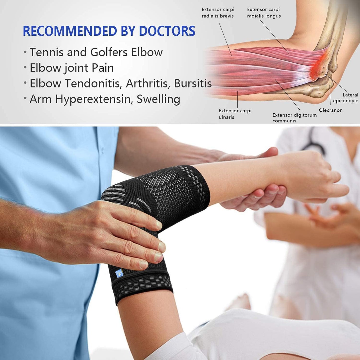 ABYON Compression Elbow Support, 1 Piece Compression Sleeve + 2 Pcs Tennis Elbow Pads for Men Women Pain Relieves Tendonitis, Arthritis, Tennis Elbow, Epicondylitis