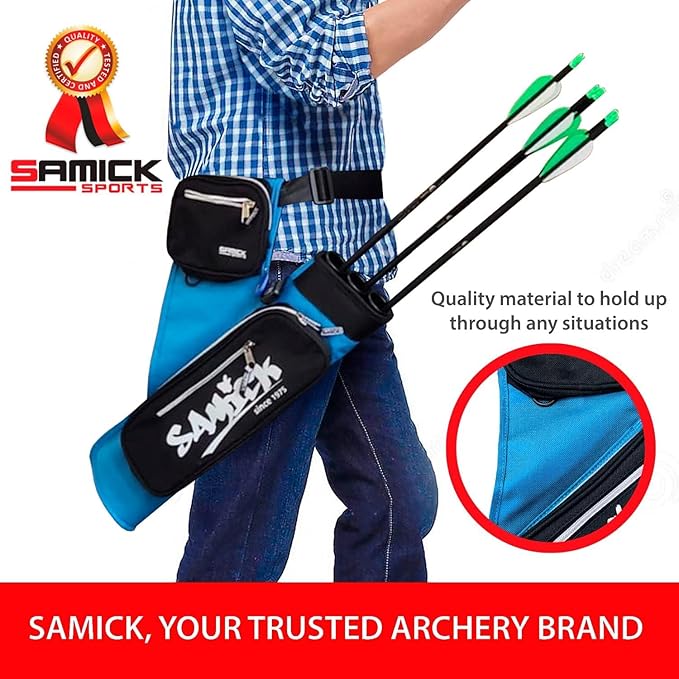 Archery Arrow Quiver - Adjustable Waist Hanged Quiver with 3 Removable Tubes & Pockets for Archery Arrows Case & Equipment - Ideal for Hunting & Target Practice - Right Handed Only