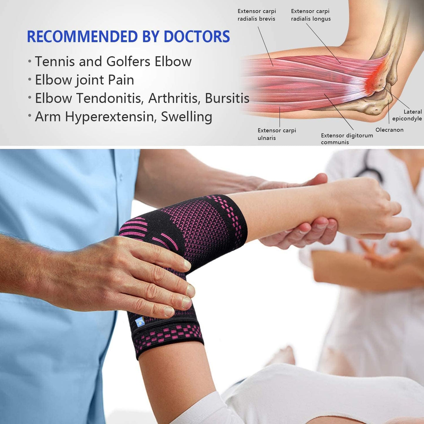 ABYON Compression Elbow Support, 1 Piece Compression Sleeve + 2 Pcs Tennis Elbow Pads for Men Women Pain Relieves Tendonitis, Arthritis, Tennis Elbow, Epicondylitis