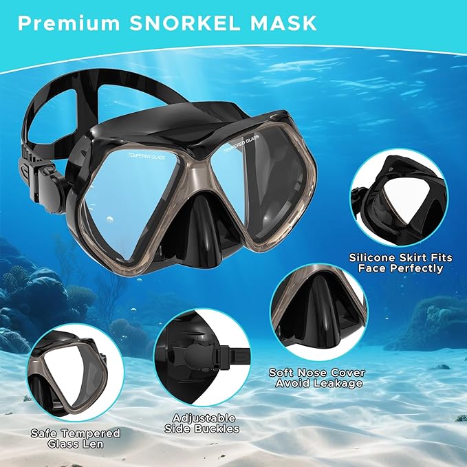 2 Pack Snorkeling Gear for Adults, Dry Snorkel, Mask Set Adult, Diving Scuba Mask, Scuba Gear, Swimming Goggles with Nose Cover, Swim Freediving Tempered Glass Panoramic View Travel Packages