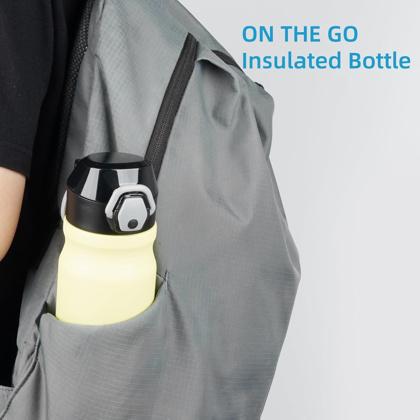 Insulated Water Bottle with Straw and Carry Loop,18 oz Stainless Steel Double Wall Vaccum Metal Water Flask with Leak-proof Lid,Lime