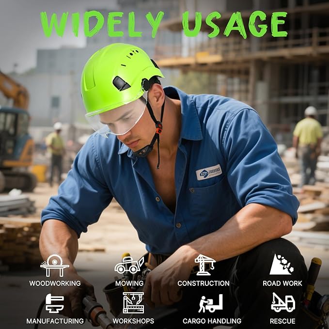 AOLAMEGS ABS Safety Hard Hat - ANSI Z89.1 Approved Safety Helmet with Visor Adjustable Vented Hardhat for Men Women Adults Safety Hardhats for Industrial Construction Work (Bright Yellow Clear Visor)