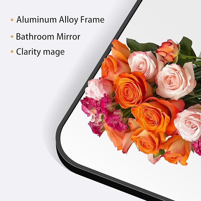 24" x 40"Bathroom Mirror, Matte Black Wall Mirror with Metal Frame, Decorative Rectangular Vanity Mirror for Bedroom Bathroom Living Room Entryway (Horizontal/Vertical)