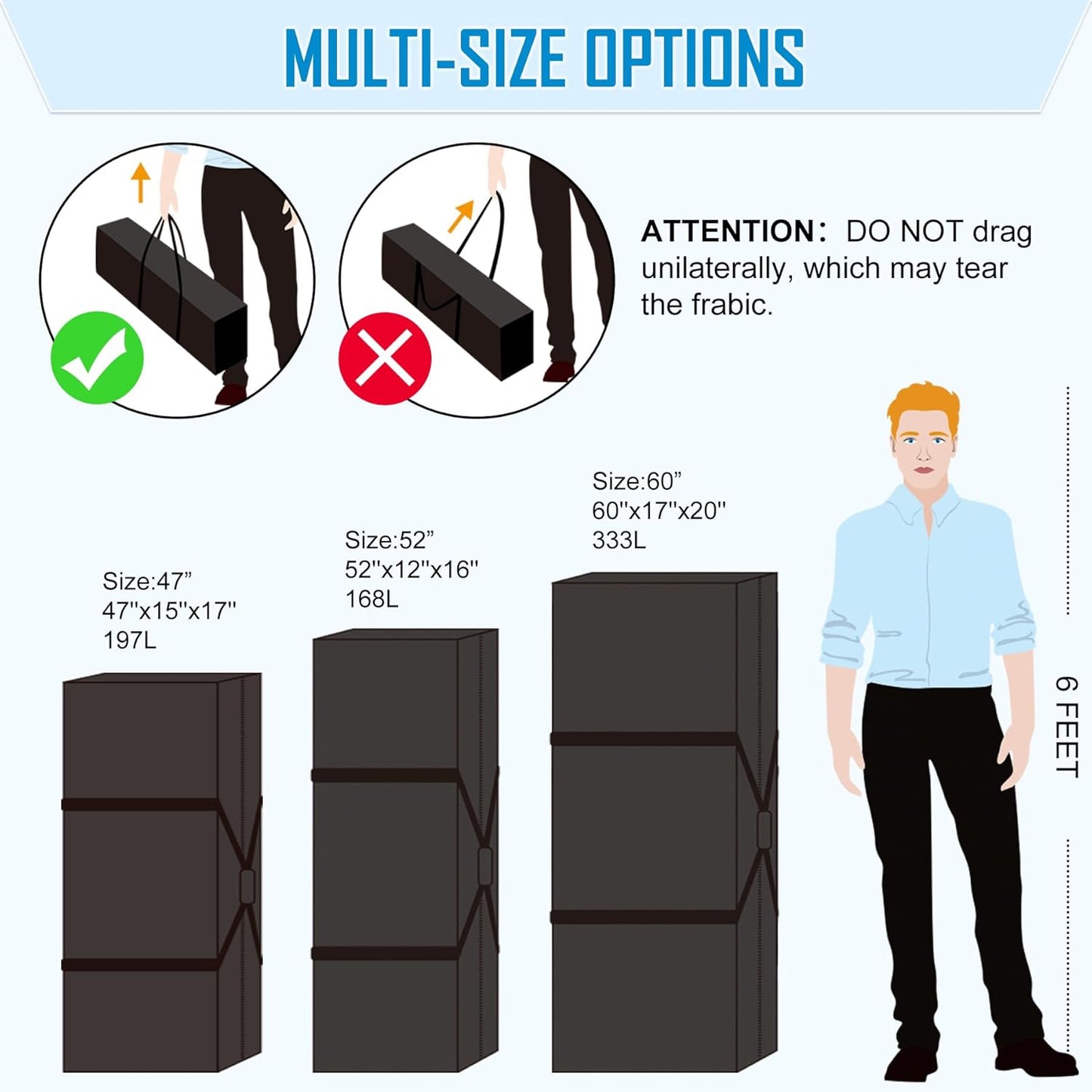 47" Sports Duffle Bag, 197L Extra Large Travel Duffel Luggage Bag with Upgrade 2-way Lockable Zippers, Durable & Water Resistant