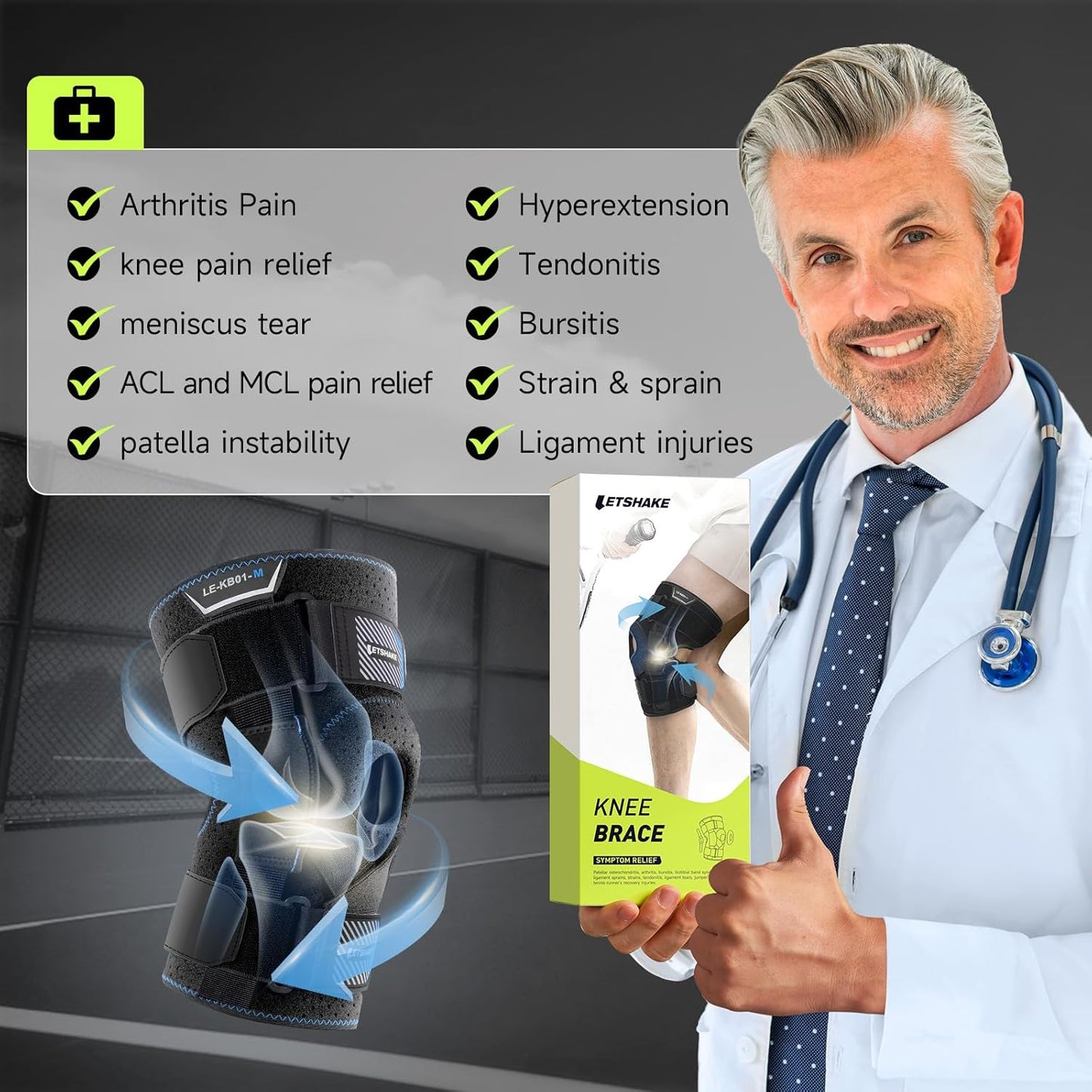 LETSHAKE Hinged Knee Brace for Men Women Adjustable Knee Support with Side Stabilizers for Knee Pain Relief, Meniscus Tear, Arthritis Pain and Support Plus Size ACL Knee Braces (X-Large)