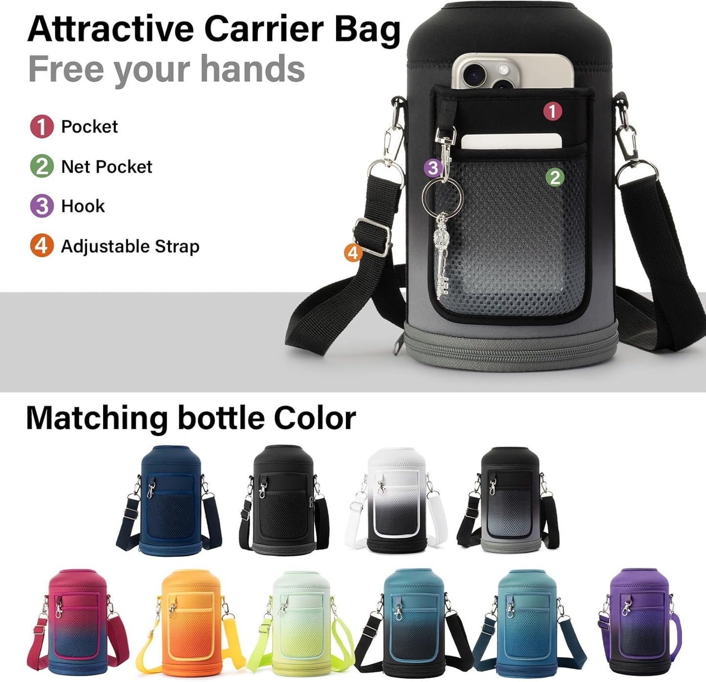 1 Gallon Water Bottle Insulated | Thickened Stainless Steel Vacuum Metal Water Jug | Portable Sports Large for Gym and Hiking with Straw, Carrier Bag, Handle Strap | BPA-Free 128 oz