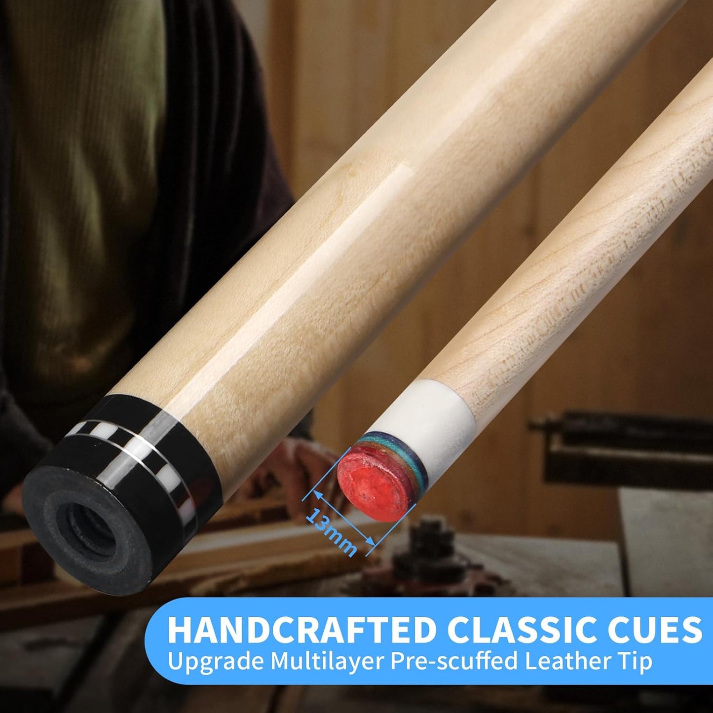 Kmise Professional Pool Cue Stick - 19 20 21oz Canadian Maple Cue Sticks, Low Deflection Shaft with Telescopic Carbon Fiber Extension, Pool Sticks for Aults, Billiard Cue Sticks with Leather Cue Case