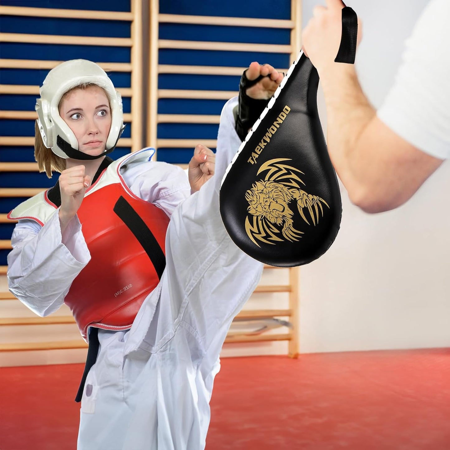 2 Pack Taekwondo Kick Pads, 15 x 7.5 x 2 inch Double Martial Arts Training Paddles, PU Leather Kickboxing Punching Target Pads, TKD Strike Boxing Sparring Equipment for Youth Adult, Black