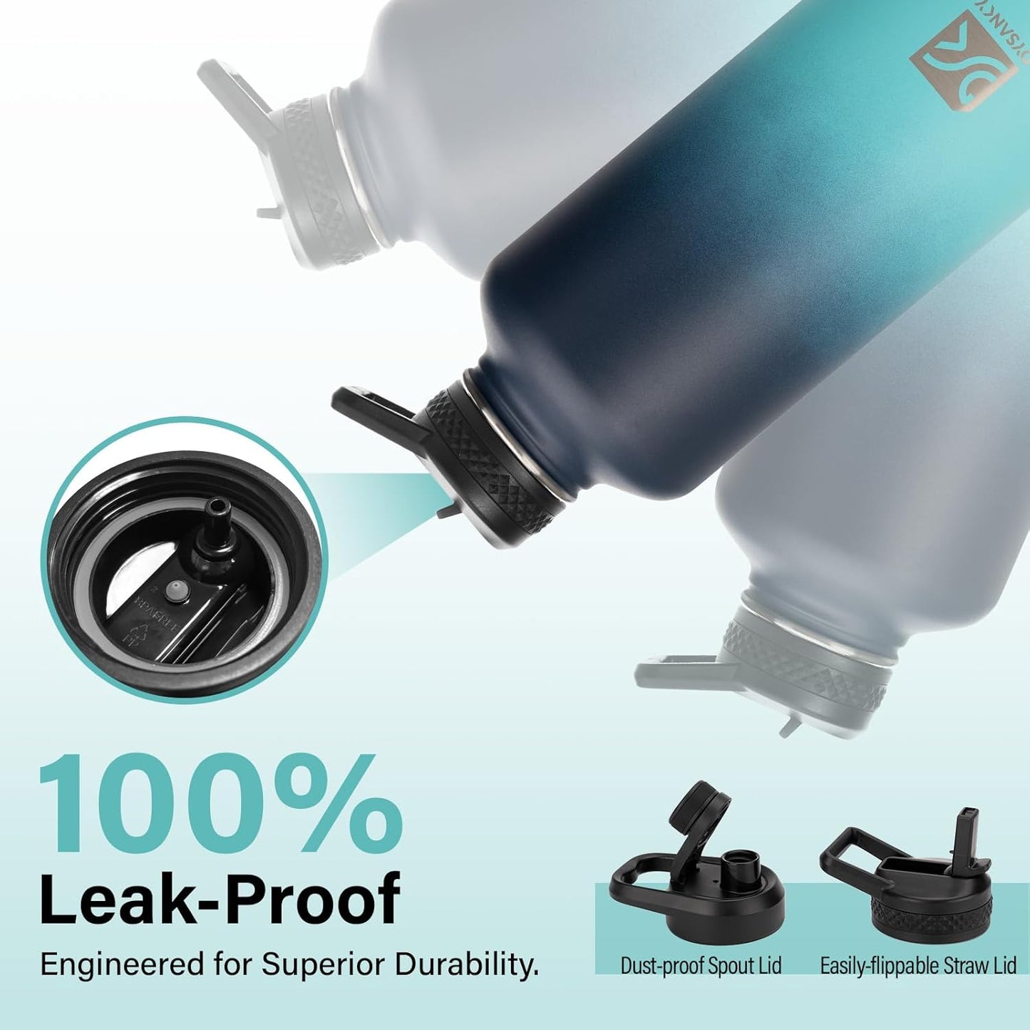 Insulated Water Bottle | Thickened Stainless Steel for Gym and Hiking with Straw, Carrier Bag, Handle Strap | BPA-Free 87 oz