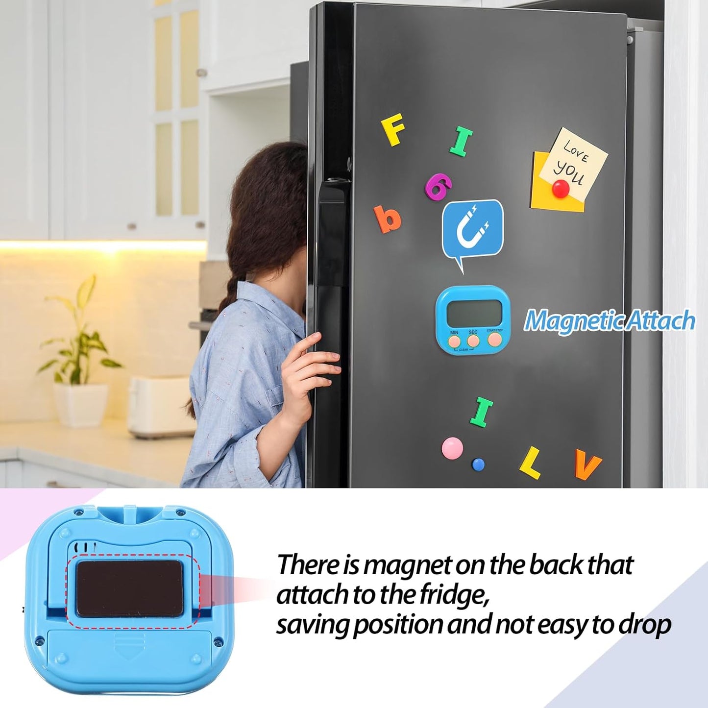 Leumoi 24 Pcs Digital Kitchen Timers Bulk Small Magnetic Timer On/Off Switch Minute Second Count up Countdown Loud Alarm for Classroom Cooking Baking(Blue)