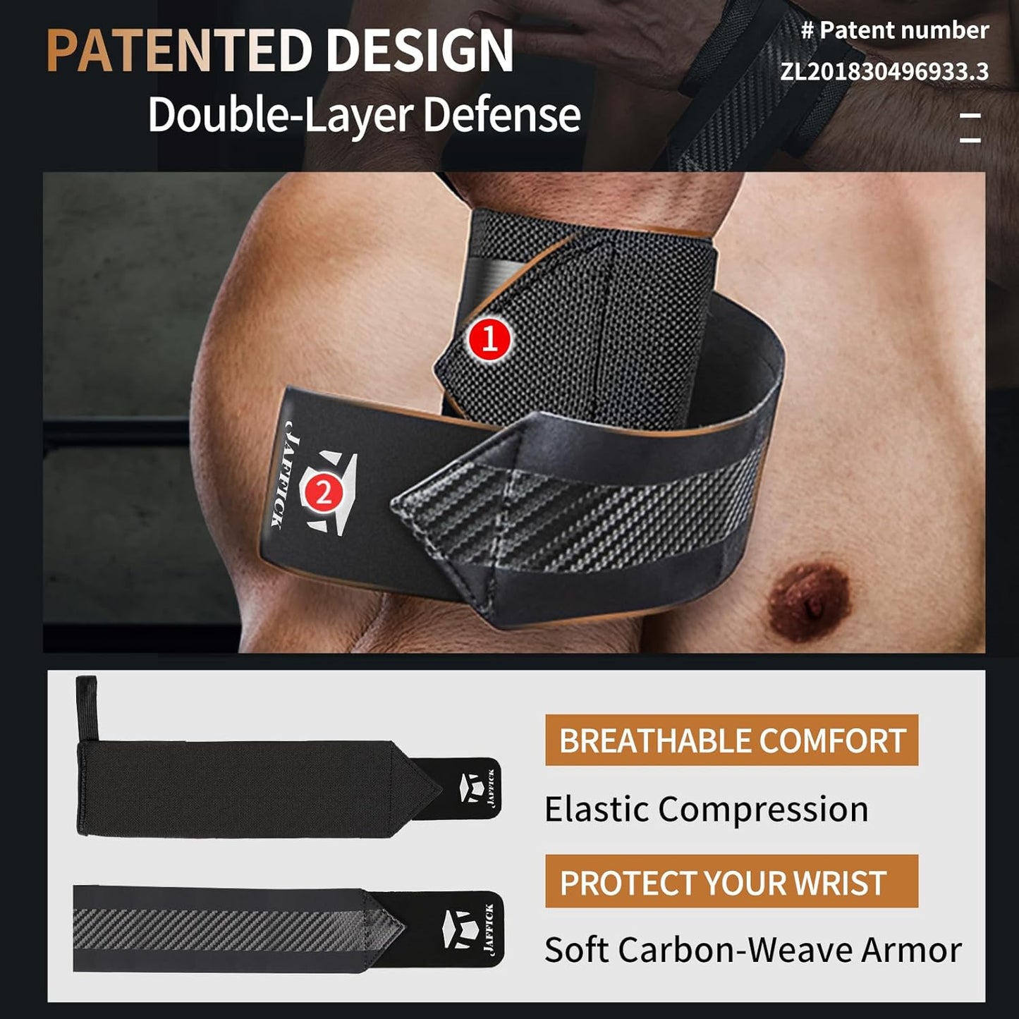Jaffick Double-Layer Reinforced Wrist Wraps for Weightlifting - Men & Women, Thumb Loop Design for Powerlifting, Crossfit, Bodybuilding, Deadlifting - Fits Both Hands
