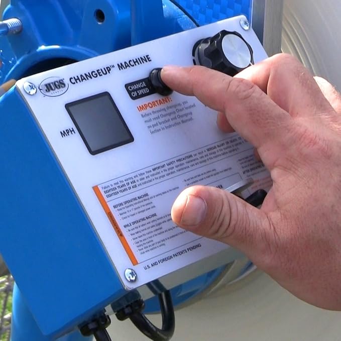 Jugs Changeup Baseball Pitching Machine— New Changeup Feature! Fastballs up to 70 mph and changeups at speeds as Low as 44 mph. Remote Control—Fastball to changeup at The Touch of a Button.