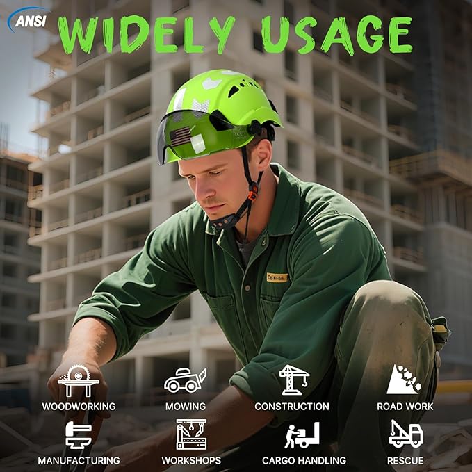 AOLAMEGS Construction Safety Hard Hat - ANSI Z89.1 Type Ι OSHA Approved Safety Helmets with Chin Straps Lightweight Reflective Vented ABS Hard Hats For Men Women Industrial Workwear 6-point Suspension